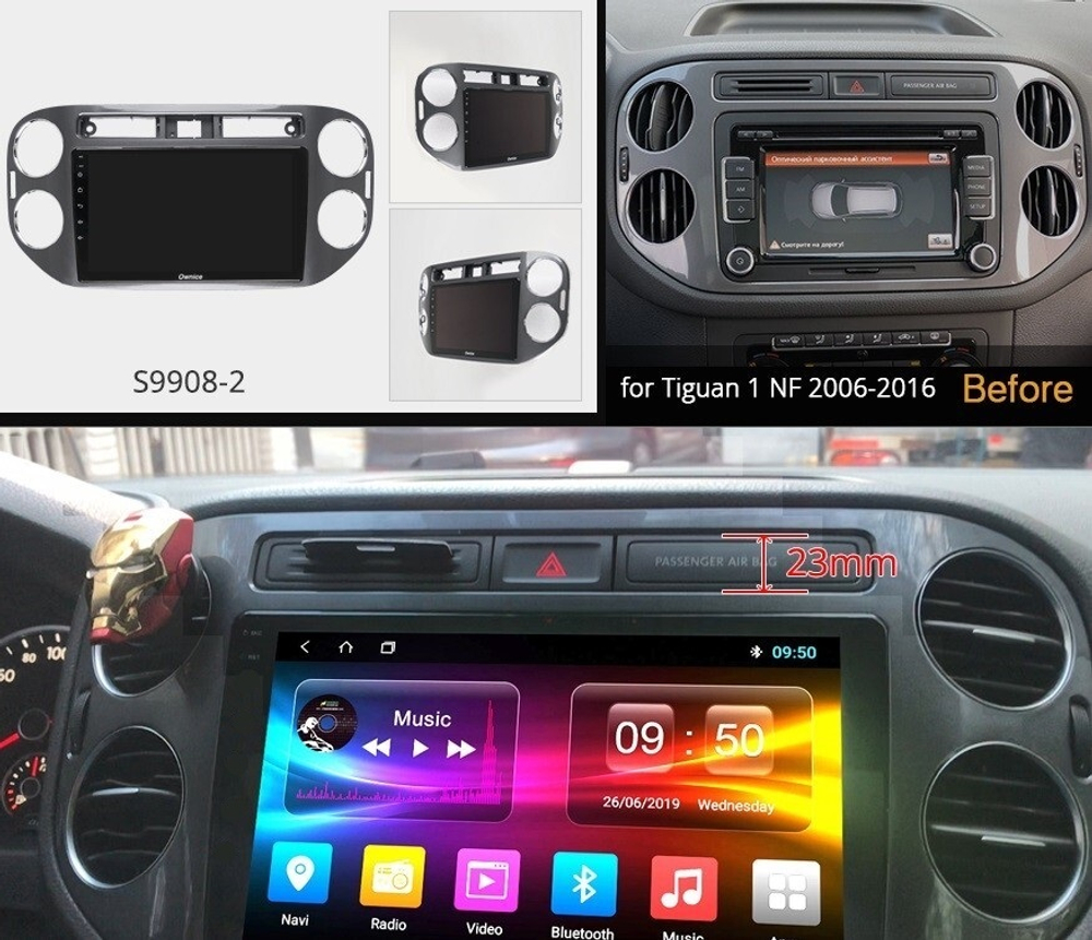 Магнитола для Volkswagen Tiguan 2011-2017 (рамка серая) - Carmedia OL-9908-2 QLed+2K, Android 13, TS20, CarPlay, 4G SIM-слот