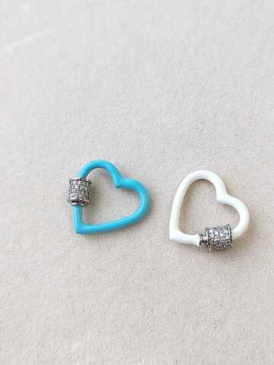 2721-гз Карабин винтовой "Сердце" с цирконами и голубой эмалью, 22 мм, позолота