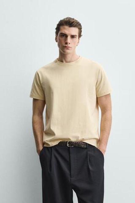 ZARA ФУТБОЛКА MEDIUM WEIGHT БАЗОВАЯ, КРЕМОВЫЙ