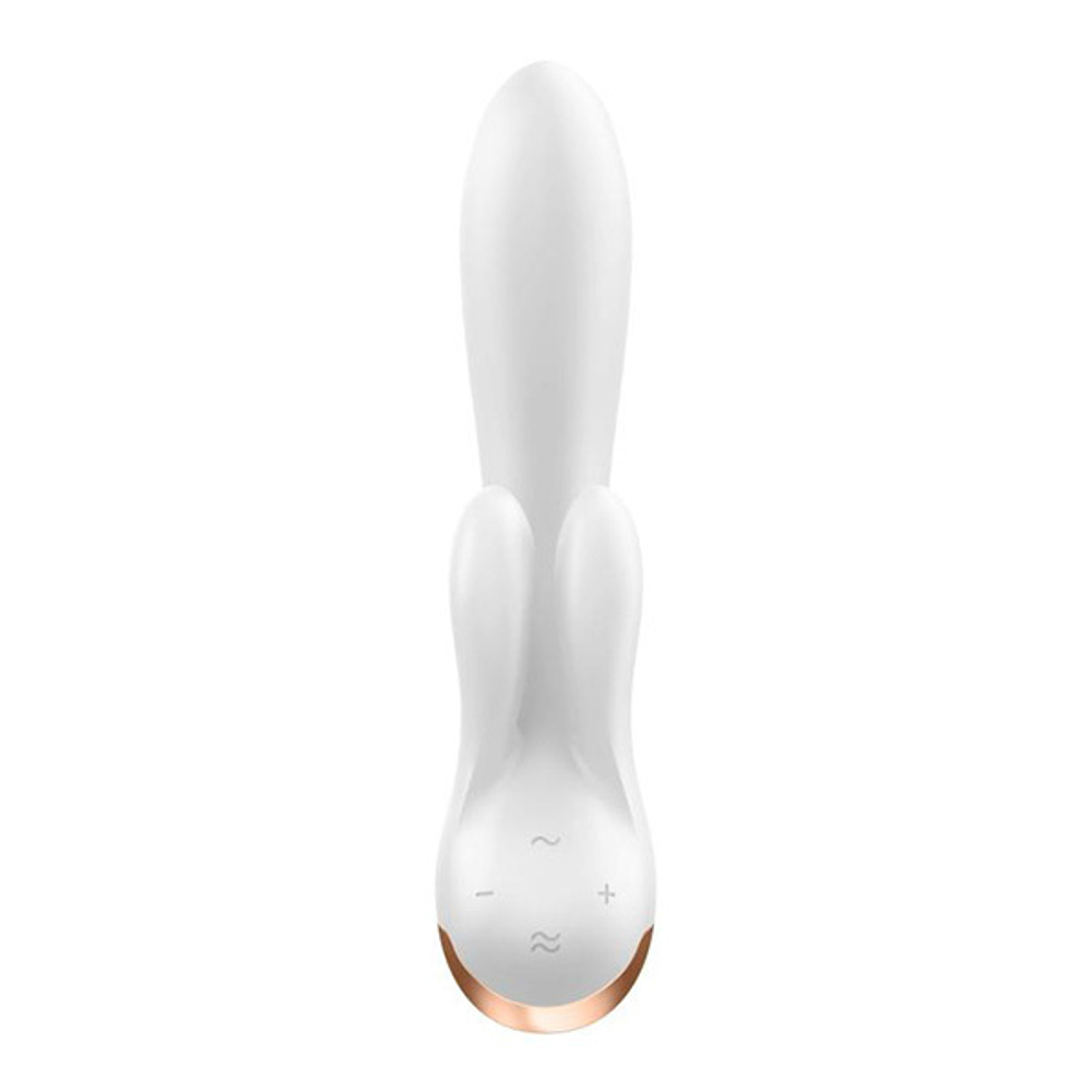 Белый вибратор-кролик 20,1см с двумя клиторальными отростками Satisfyer Double  Flex White