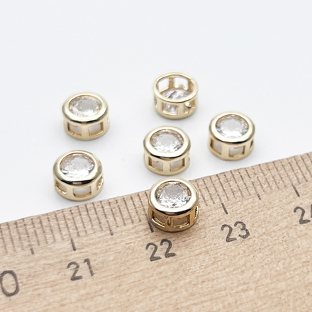 Бусина Круг, цвет золото, фианит, диаметр 6,5 мм, толщина 3,5 мм, цена за 1 шт