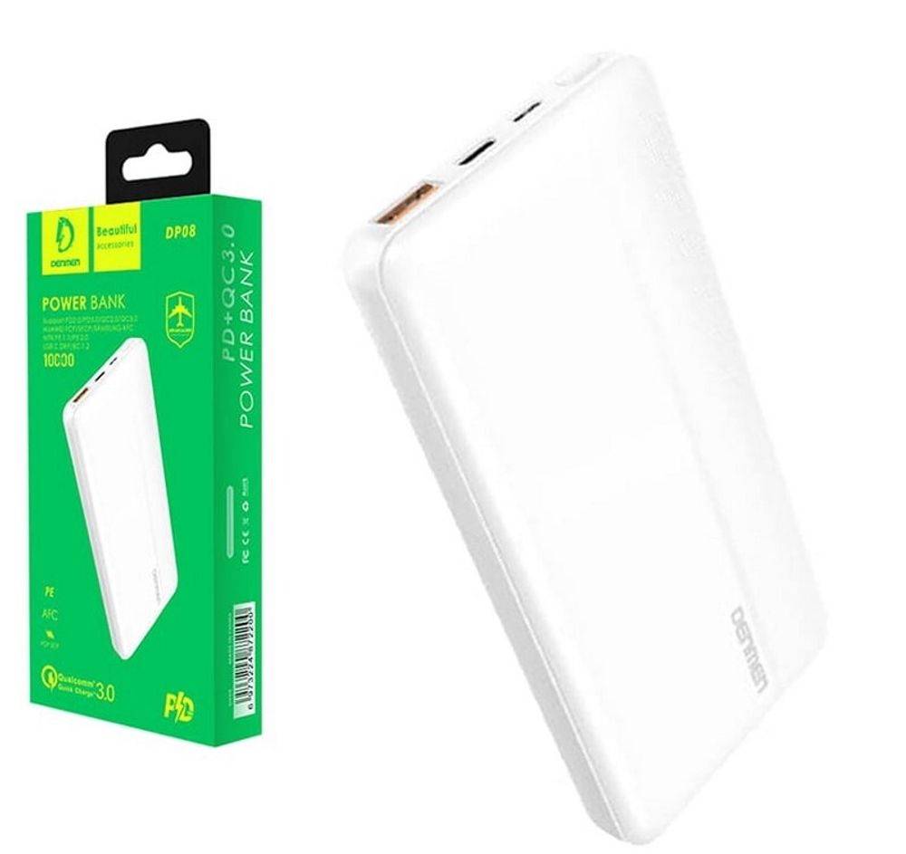 Портативный аккумулятор DENMEN DP08 QC 3.0 10000 mAh (белый)