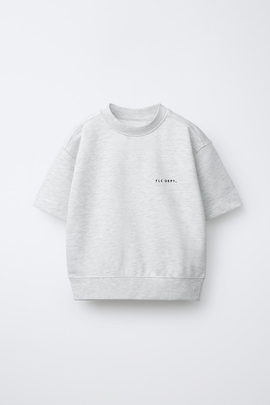 ZARA ТОЛСТОВКА С КОРОТКИМИ РУКАВАМИ И РЕЛЬЕФНОЙ НАДПИСЬЮ, СЕРЫЙ МЕЛАНЖ