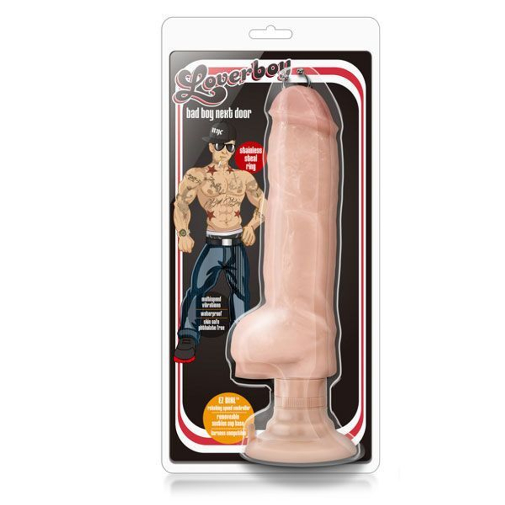 Телесный реалистичный вибратор Bad Boy Next Door с пирсингом - 33 см. (Цвет: телесный)