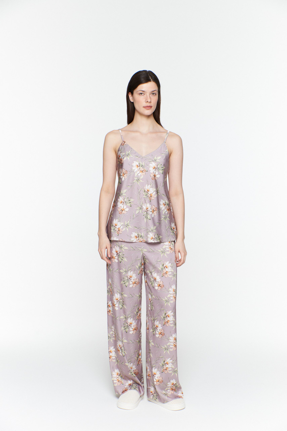 Брюки из натурального шелка с цветами