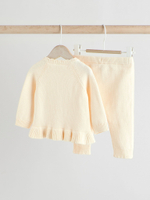 Вязаный кардиган и брюки в комплекте для девочек Next AW7-040, Белый