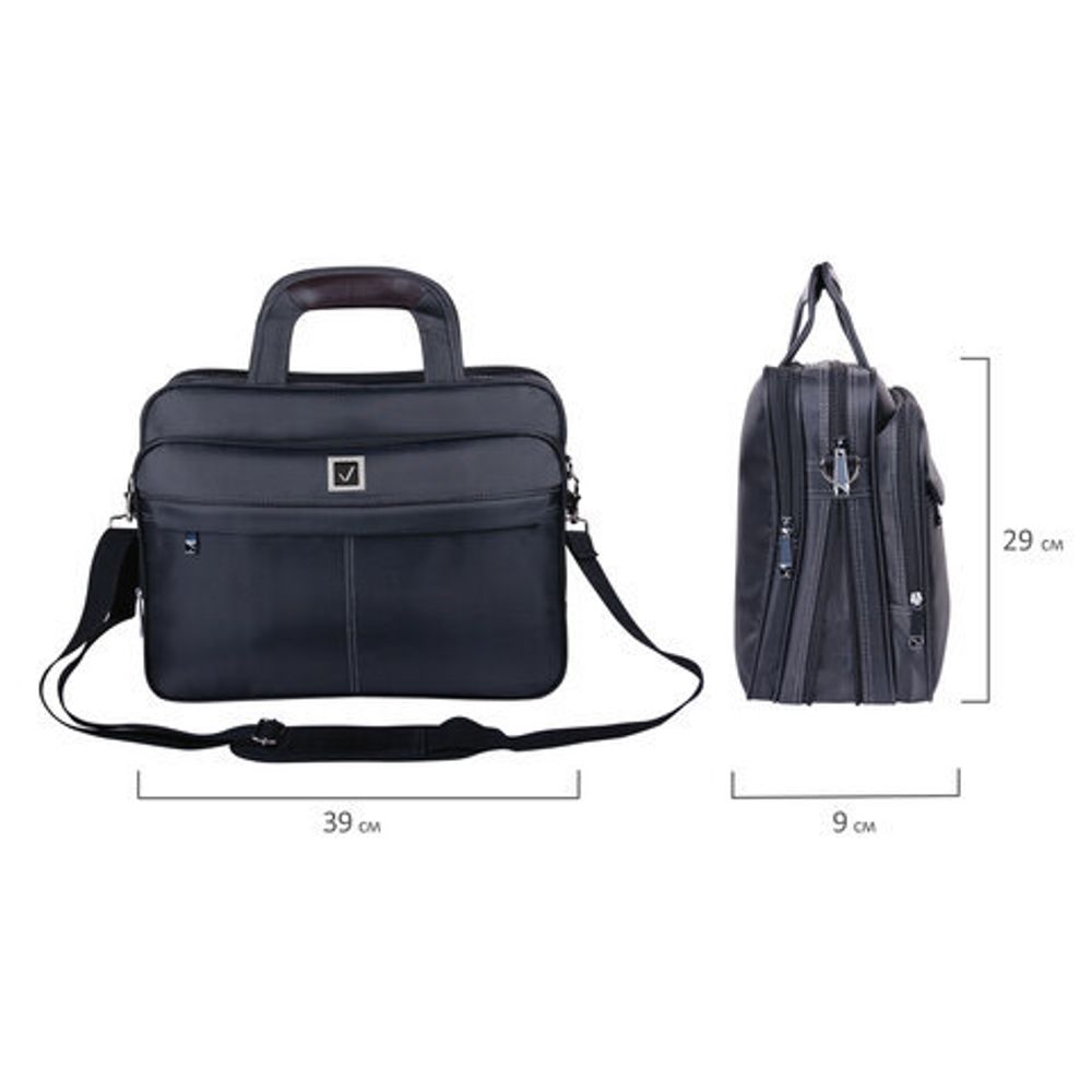 Сумка деловая BRAUBERG с отделением для ноутбука 14", "Control 1", 2 отделения, серая, 39х29х9 см, 240398