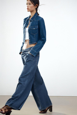 ZARA ДЖИНСЫ ОВЕРСАЙЗ С ВЫСОКОЙ ПОСАДКОЙ И КОСЫМ РЕМНЕМ, МОРСКОЙ СИНИЙ