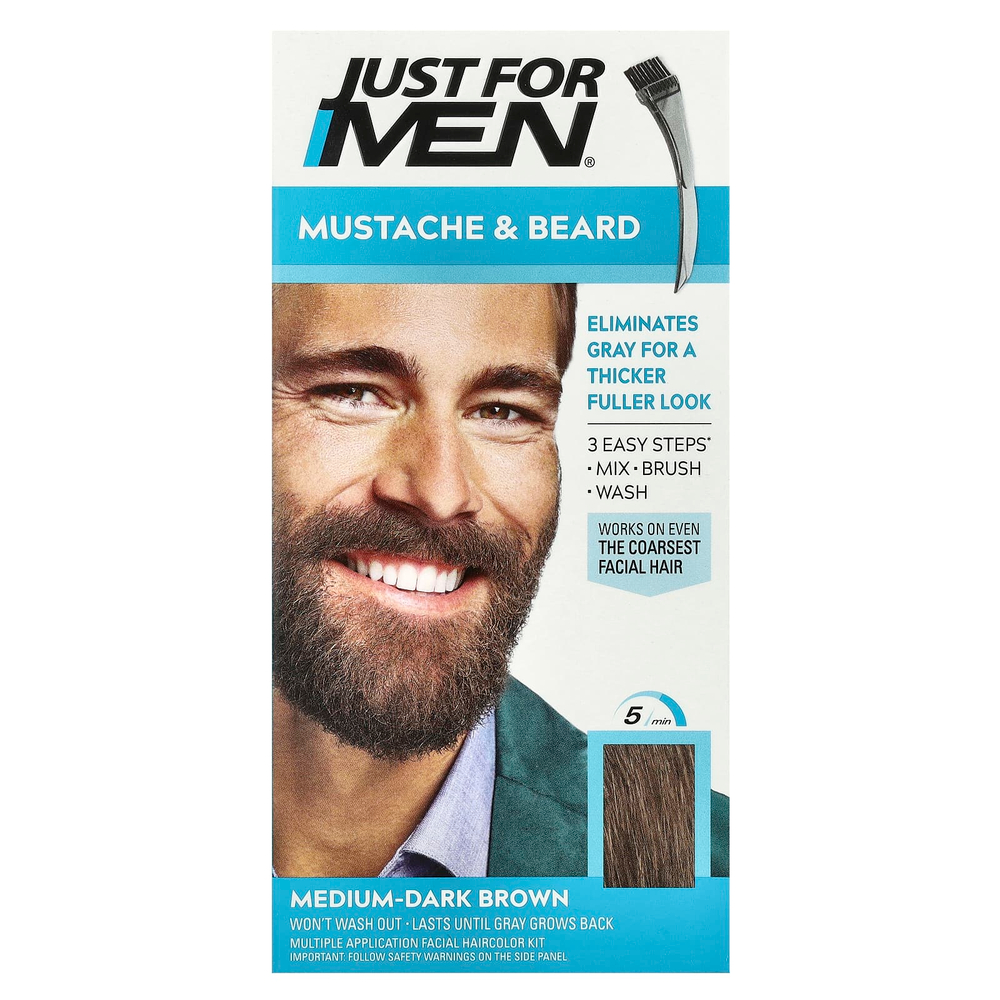 Just for Men, краска для усов и бороды, нанесение кисточкой, средний/темный коричневый М-40, 1 набор многократного применения