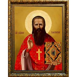 Константин Богоявленский, священномученик, пресвитер. Икона на холсте. В раме 30 х 40 см.