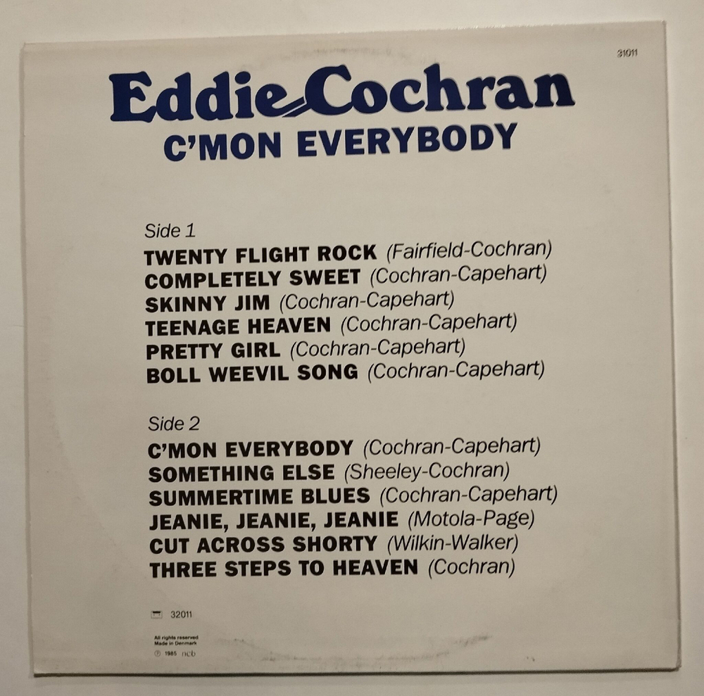 Винтажная виниловая пластинка LP Eddie Cochran CMon Everybody (Denmark 1985)