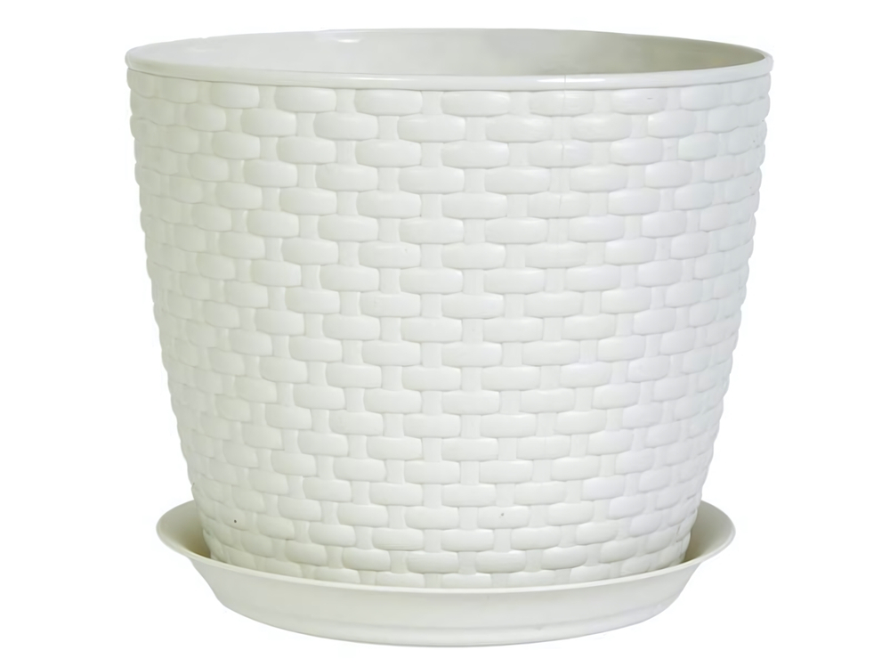 Кашпо Ротанг 1л с поддоном (белый ротанг)