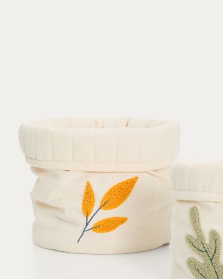 Набор из 2 детских корзинок из бежевого хлопка Tandani с вышитыми листьями