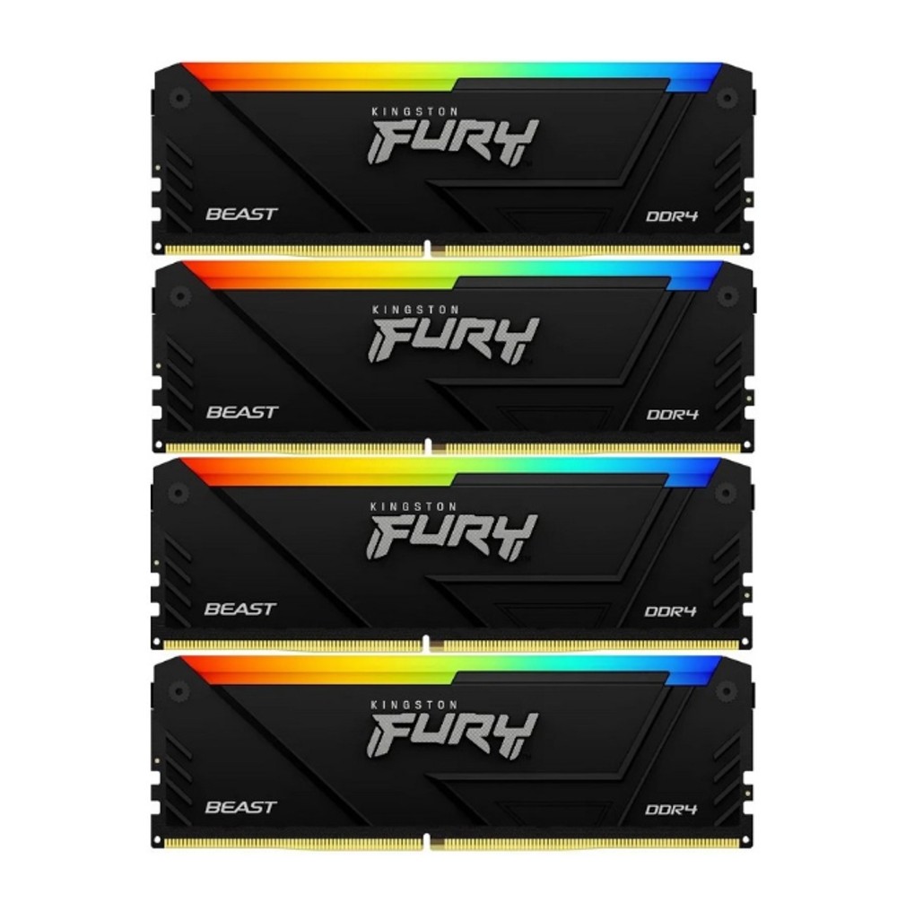 Оперативная память Kingston DDR4 64GB (4x16GB) 3200MHz PC-25600 FURY Beast RGB CL16 1.35V (KF432C16BB2AK4/64)