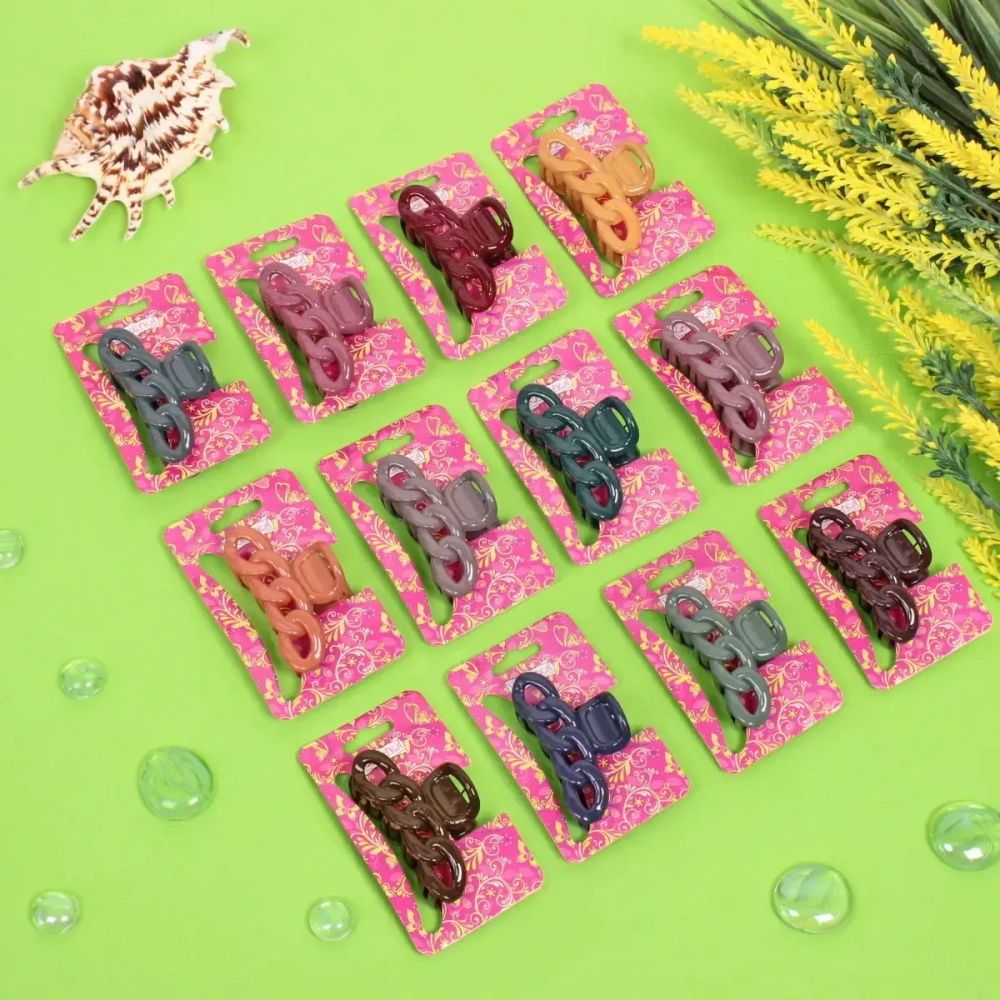 Заколка-краб для волос на блистере «Magic Gloss», кольца, микс 6 цветов, 6,5см