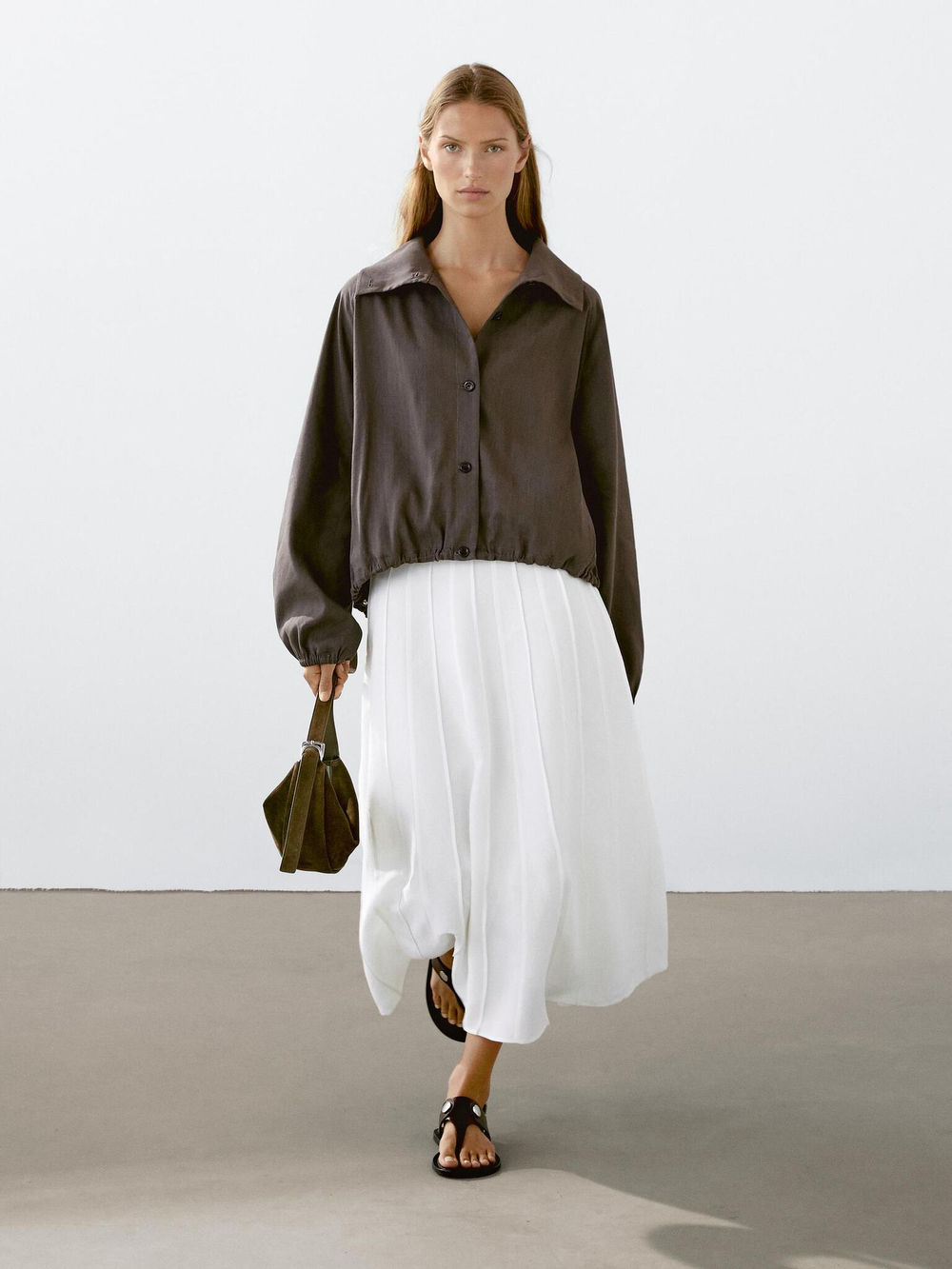 Massimo Dutti Бомбер из смесового льна, шоколадный