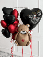 «Сердечный дуэт: фольгированный мишка и композиция из шаров ко Дню влюблённых»