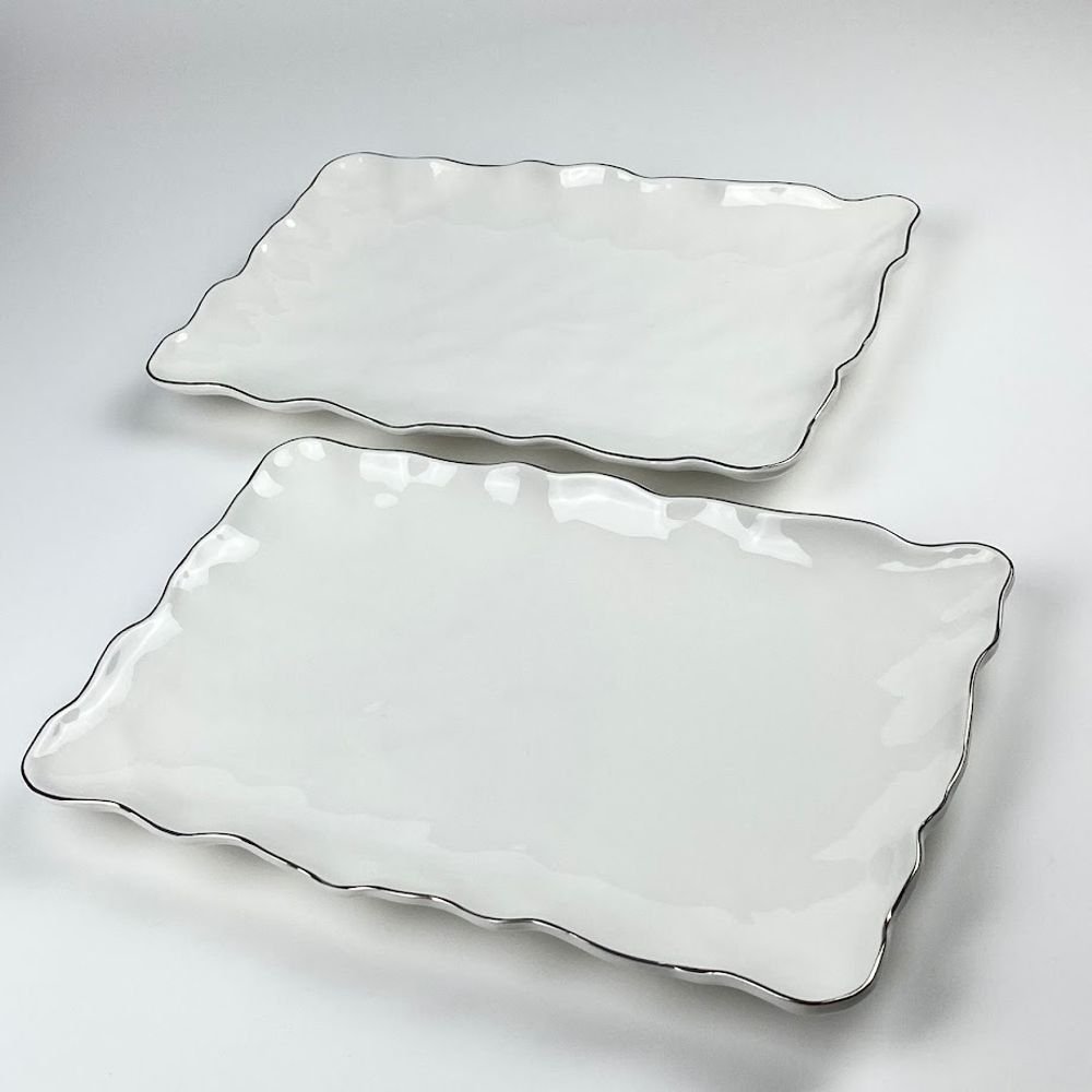 Lenardi 305-303 Набор из 2 прямоугольных блюд 30,5х20,5х3см ВАНЕССА СЕРЕБРО в под.уп.(х8)Фарфор