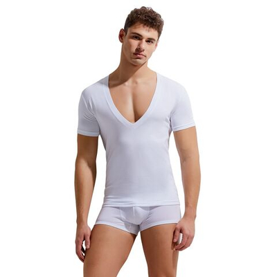 Мужская футболка с глубоким V-образным вырезом Gauvine (Размер: M) (Цвет: белый)