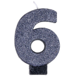 Свечи-цифры на торт в черном цвете с глиттером 8 см