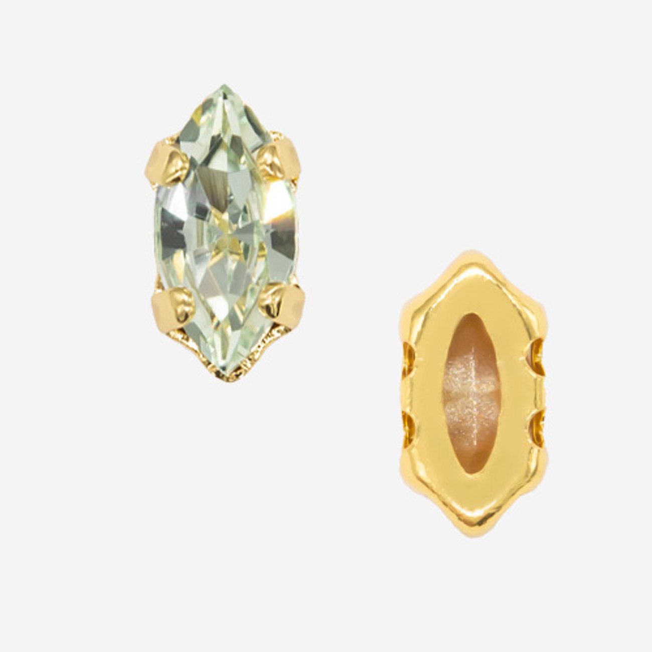 Кристалл Маркиз (Marquise Fancy Stone) в цапах, оттенок "Хризолит"/"Chrysolite", 8*4мм, позолота