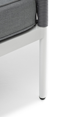 "Канны" левый модуль плетеный из роупа, каркас алюминий белый шагрень, роуп светло-серый круглый, ткань светло-серая