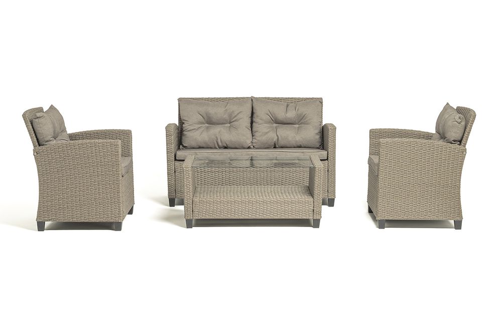 "Филадельфия" лаунж-зона из искусственного ротанга, цвет соломенный, цвет подушек бежевый