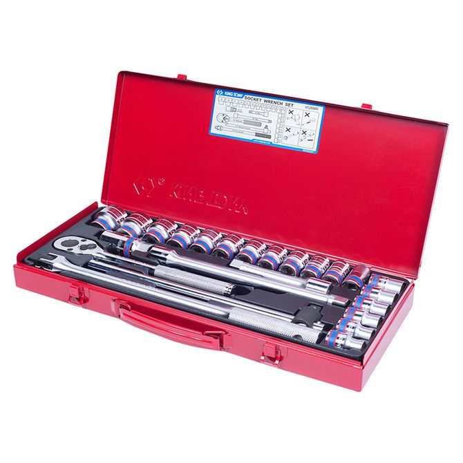 KING TONY (4526MR) Набор торцевых головок с принадлежностями 1/2", 6-гранные, 10-32 мм, 24 предмета