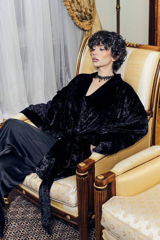 Кимоно бархатное с леопардовым подкладом