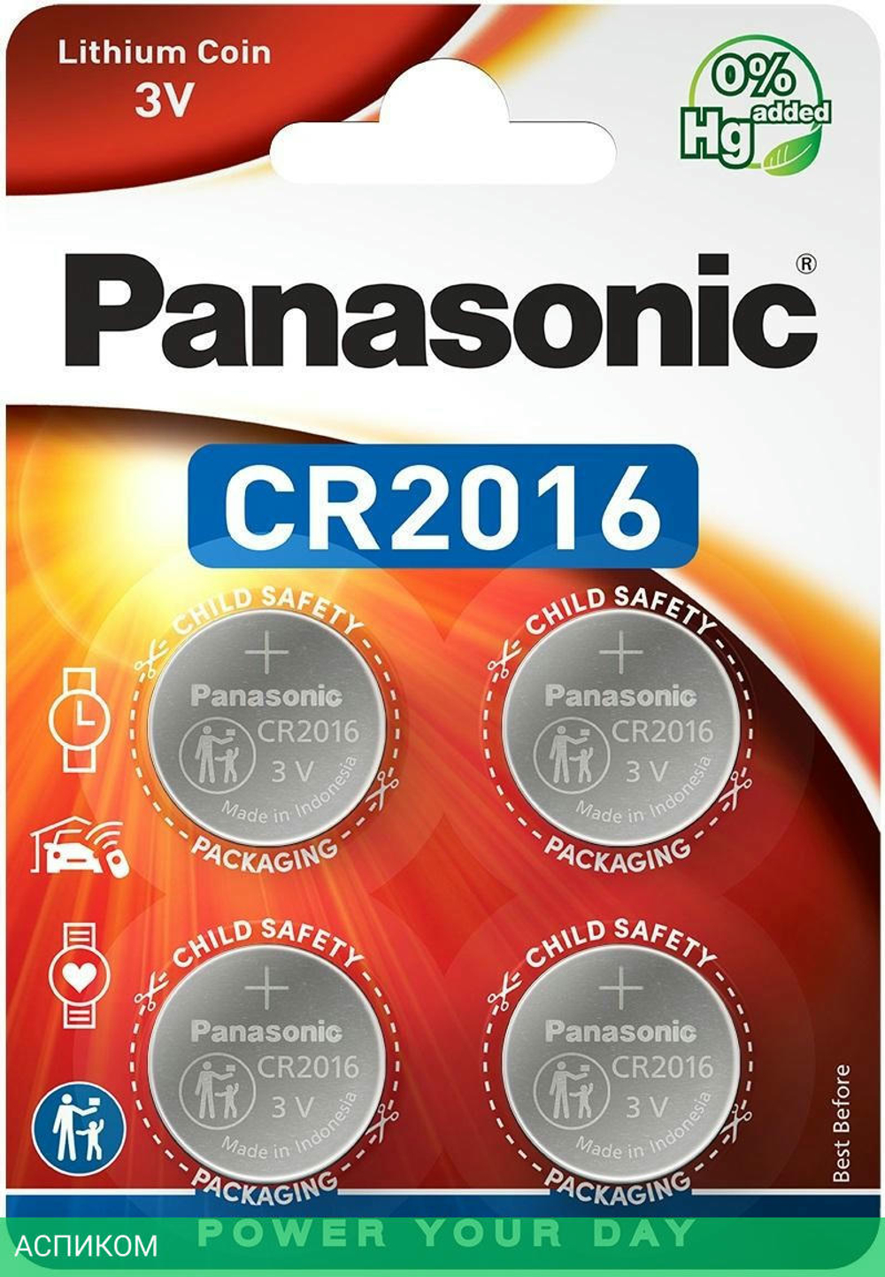 Батарейка Panasonic Lithium CR2016 BL4 (CR-2016EL/4B)