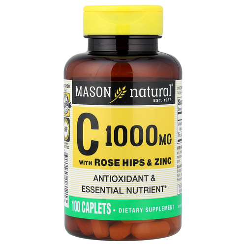 Mason Natural, витамин C с шиповником и цинком, 100 капсул