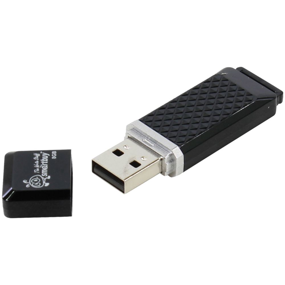 Флеш-диск 8 GB, SMARTBUY Quartz, USB 2.0, черный, SB8GBQZ-K 4690626026520