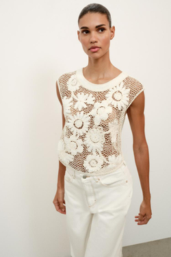 ZARA ТОП ИЗ КРУЖЕВА КРОШЕ С ЦВЕТОЧНЫМ УЗОРОМ, БЕЛЫЙ