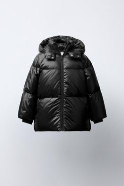 ZARA ПУХОВИК ИЗ ПЕРА И ПУХА WATER REPELLENT И WIND RESISTANT, ЧЕРНЫЙ