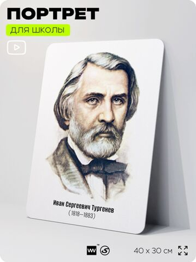 Портрет для школы в кабинет литературы и русского языка "Тургенев Иван Сергеевич", стенд школьный для класса, для оформления классного уголка, 40х30 см, Silver Plane x Айдентика Технолоджи