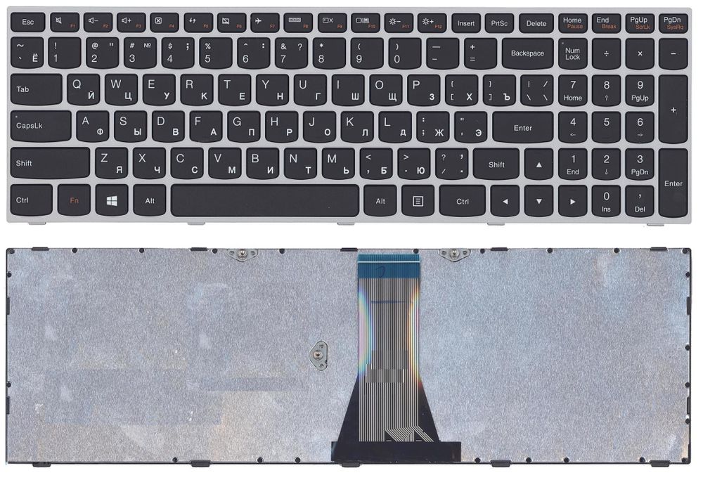 Клавиатура для ноутбука Lenovo IdeaPad G50-70, G50-30 (черная, с серой рамкой)