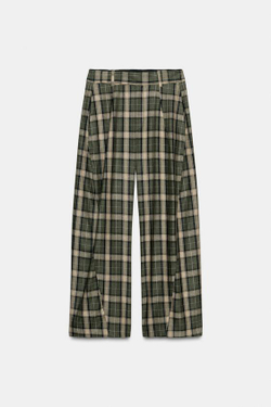 ZARA БРЮКИ В КЛЕТКУ ИЗ ШЕРСТИ — ZW COLLECTION, ТЕМНО-КОРИЧНЕВЫЙ