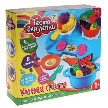 Тесто для лепки MultiArt Умная плита (посуда, приборы, 17 форм, 5 цветов)