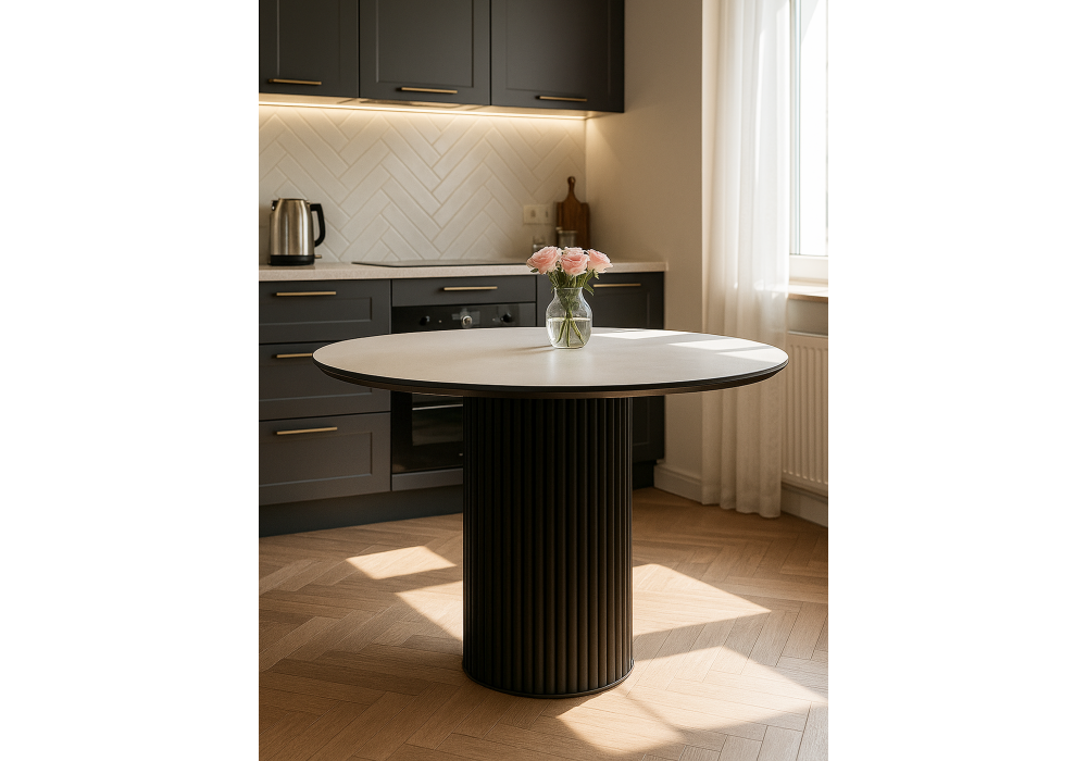 Керамический стол Woodville Барел 110 krater perla repose, черный, ножки черные