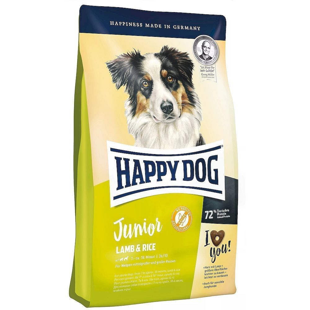 Сухой корм Happy Dog Supreme Junior Lamb &amp; Rice для подросших щенков средних и крупных пород с чувствительным пищеварением, пакет 1 кг