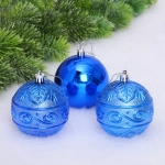 Новогодние шары 8 см (набор 3 шт) «Микс фактур», синий