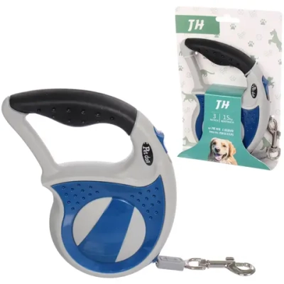 Поводок-рулетка для малых и средних пород «МОЙ БРО», прорезиненная ручка, АВС пластик, антикоразийный карабин, цвет белый/синий, 3м, нагрузка до 15кг