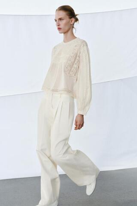 ZARA РУБАШКА С ВЫШИВКОЙ ZW COLLECTION, ЦВЕТ СЛОНОВОЙ КОСТИ