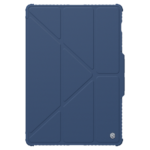 Чехол книжка синего цвета от Nillkin для планшета Samsung Galaxy Tab S9 Ultra и Tab S10 Ultra, серия Bumper Pro Case-Multi Angle Folding Style, с защитной шторкой для камеры