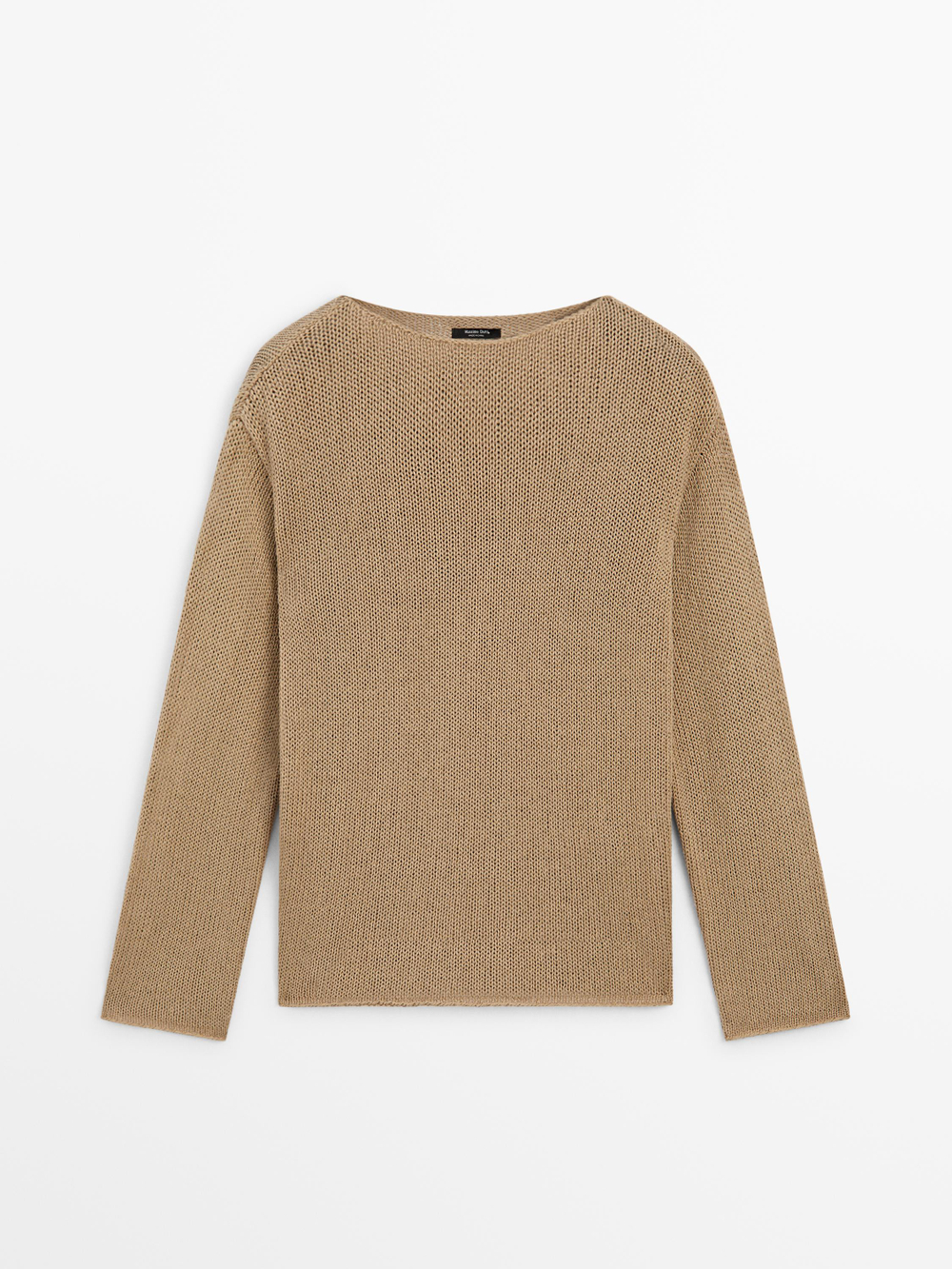 Massimo Dutti Свитер из смесового хлопка с ажурным узором, светло-коричневый