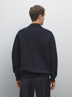 Massimo Dutti Вязаный кардиган из хлопка на пуговицах, темно-синий