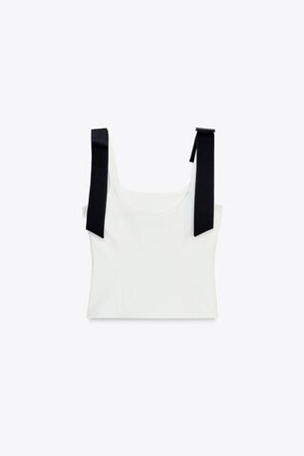 ZARA ТОП ИЗ ЭЛАСТИЧНОЙ ТАКНИ С БАНТАМИ, БЕЛЫЙ