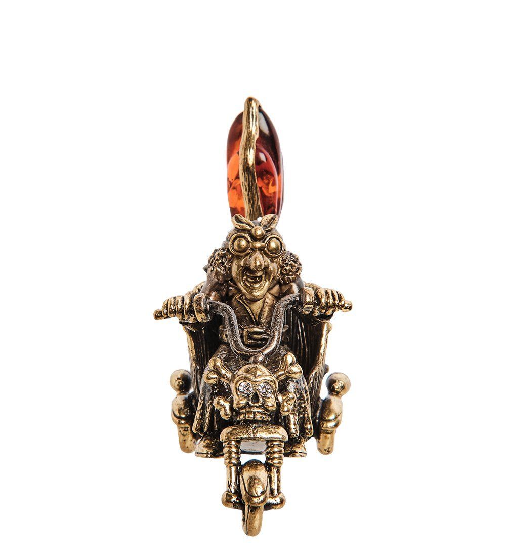 Народные промыслы AM-2840 Фигурка «Бабуся Ягуся на мотоцикле» (латунь, янтарь)