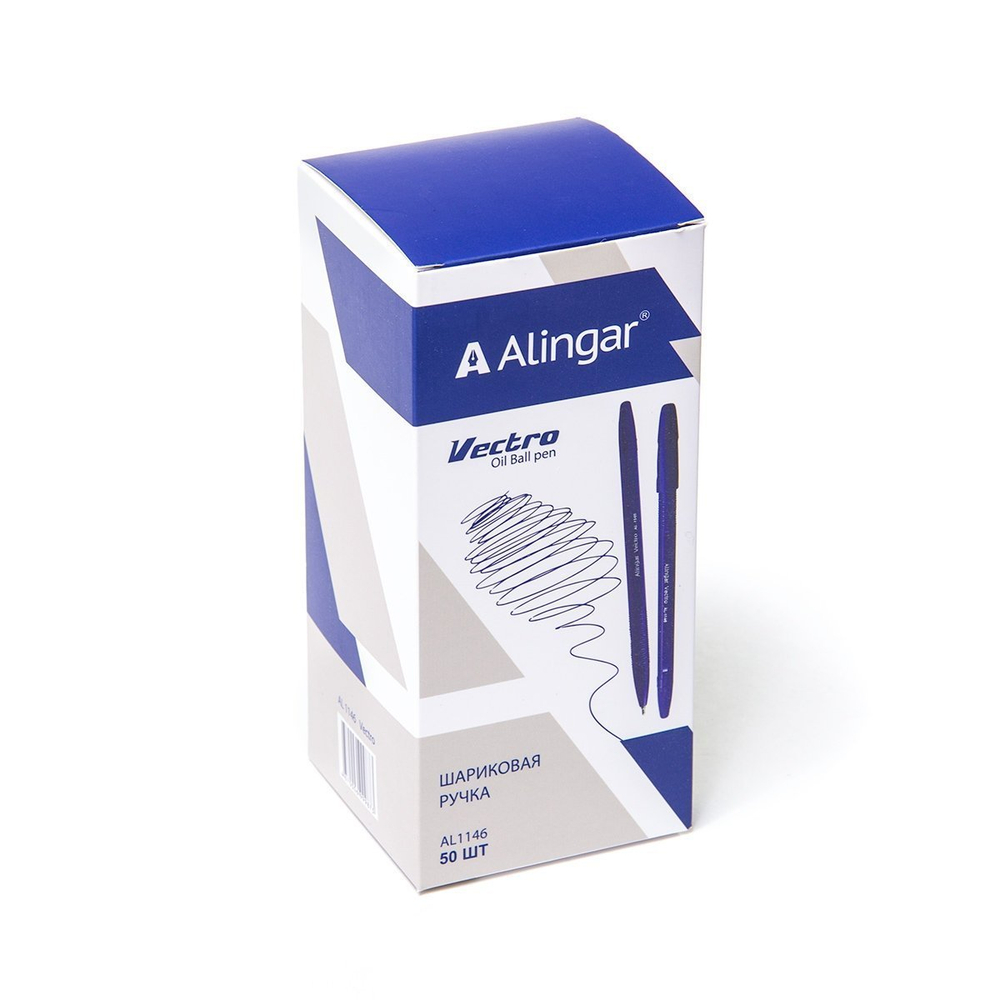 Ручка шариковая Alingar на масляной основе "Vectro", 1 мм, синяя, игольчатый наконечник, грип, шестигранный, синий, пластиковый корпус, карт. уп.