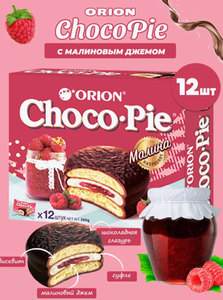 ПЕЧЕНЬЕ CHOCO PIE ORION МАЛИНА 360ГР 12ШТ